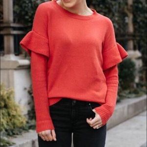 Ann Taylor Flounce Sleeve Wool-Blend Sweater Sz L